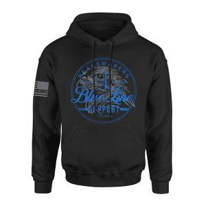 HOWITZER MENS BLUE 'BACK THE BLUE' DISTRESSED GAPHIC HOODIE - NWOT -